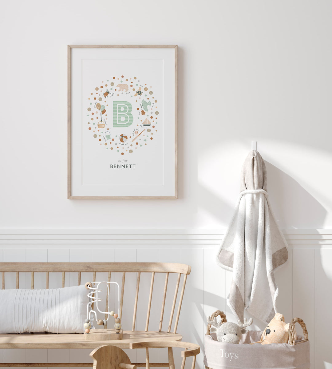 Personalised Neutral Initial Letter B Kids Name Print