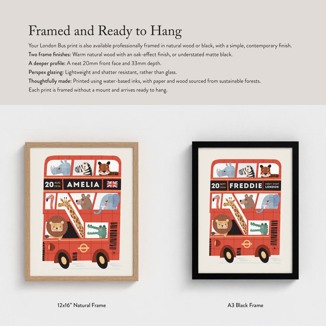 Personalised London Bus Print‚ Custom Kids Poster | Red Double Decker Bus Wall Art