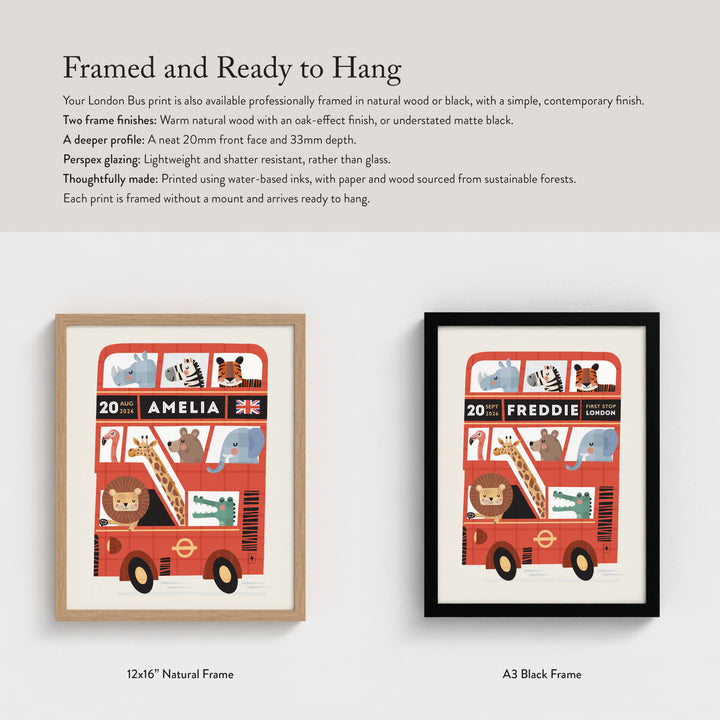 Personalised London Bus Print‚ Custom Kids Poster | Red Double Decker Bus Wall Art