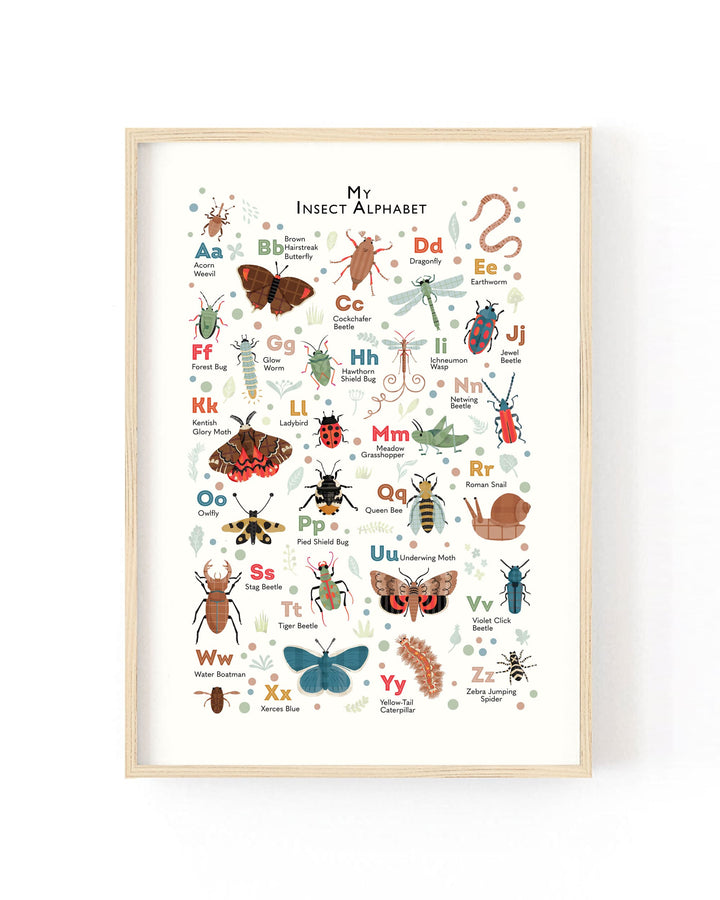 Insect Alphabet Print — Nature ABC Wall Art for Children&