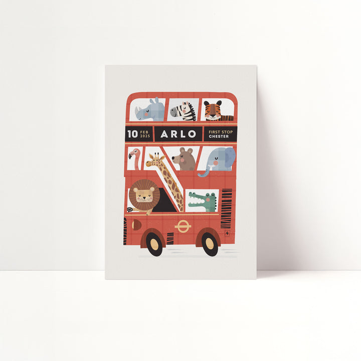 Personalised London Bus Print‚ Custom Kids Poster | Red Double Decker Bus Wall Art