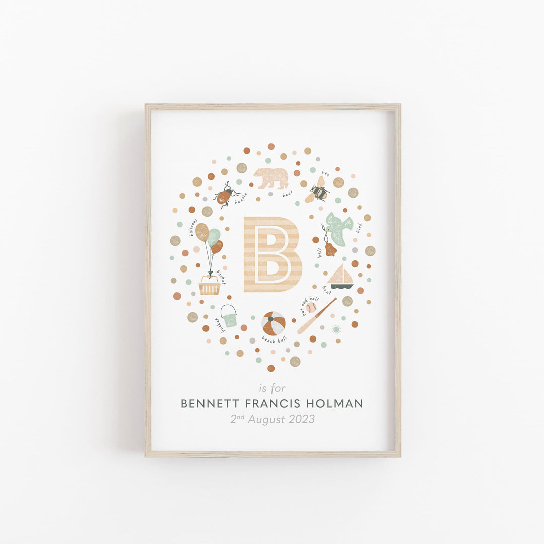 Personalised Neutral Initial Letter B Kids Name Print