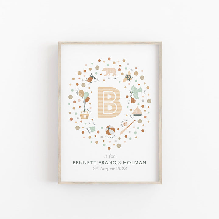 Personalised Neutral Initial Letter B Kids Name Print