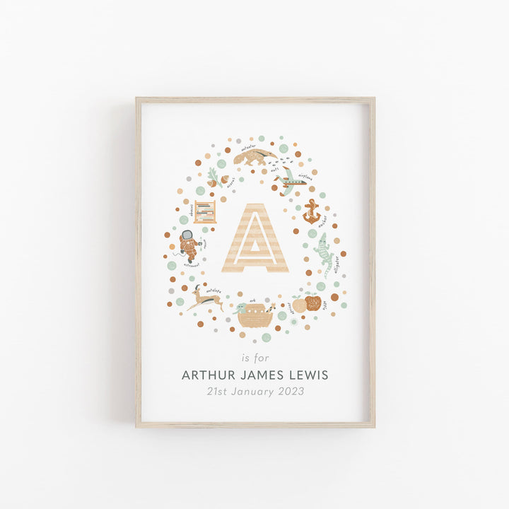 Personalised Initial Letter A Print – Custom Name Art for Baby Nursery & Kids Room
