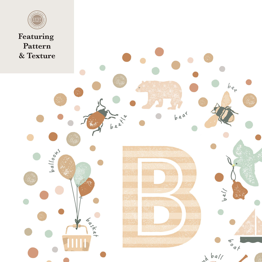 Personalised Neutral Initial Letter B Kids Name Print
