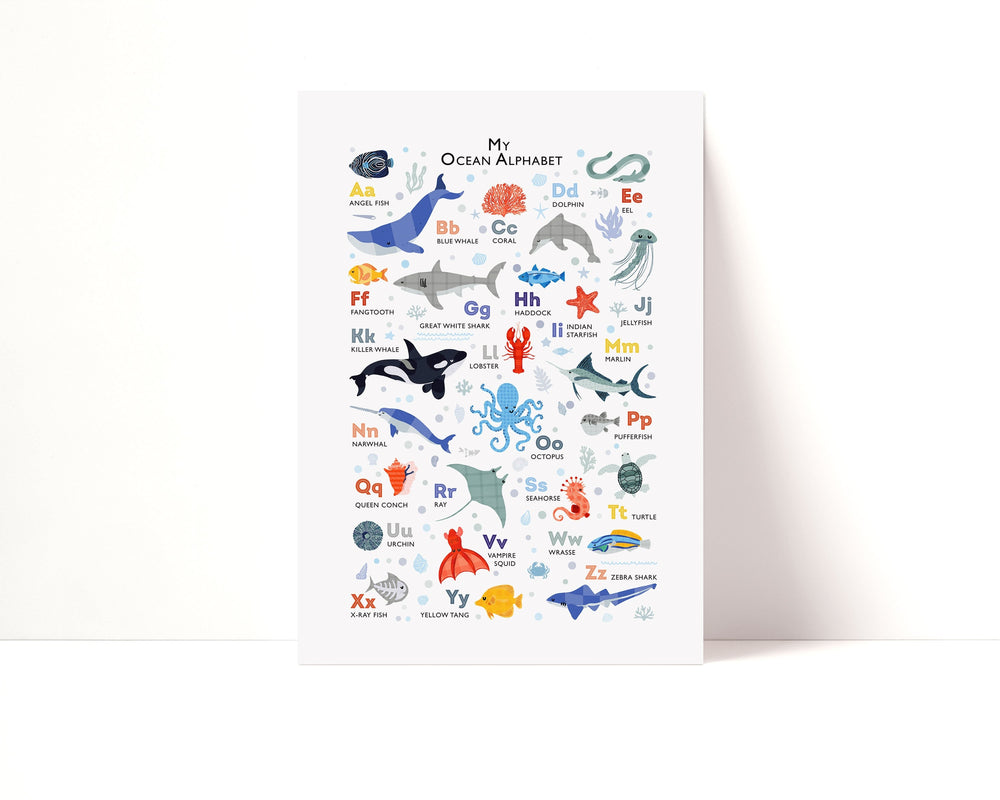 Ocean Animals Alphabet Print | Sea Life ABC Poster - PaperPaintPixels