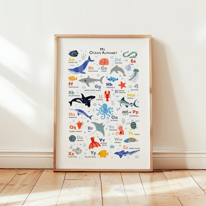 Ocean Animals Alphabet Print | Sea Life ABC Poster - PaperPaintPixels