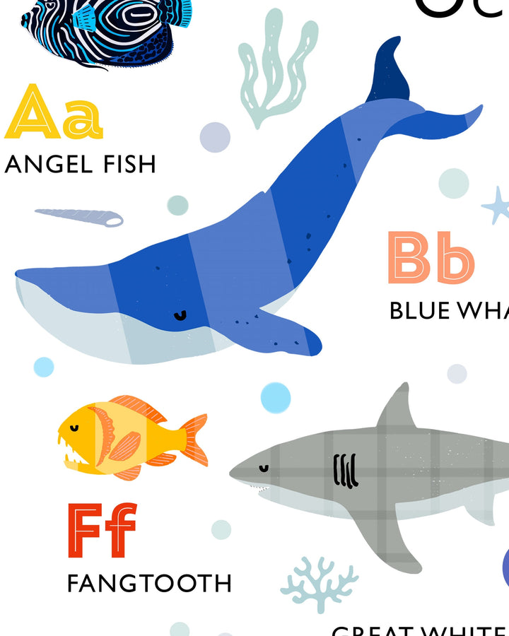 Ocean Animals Alphabet Print | Sea Life ABC Poster - PaperPaintPixels