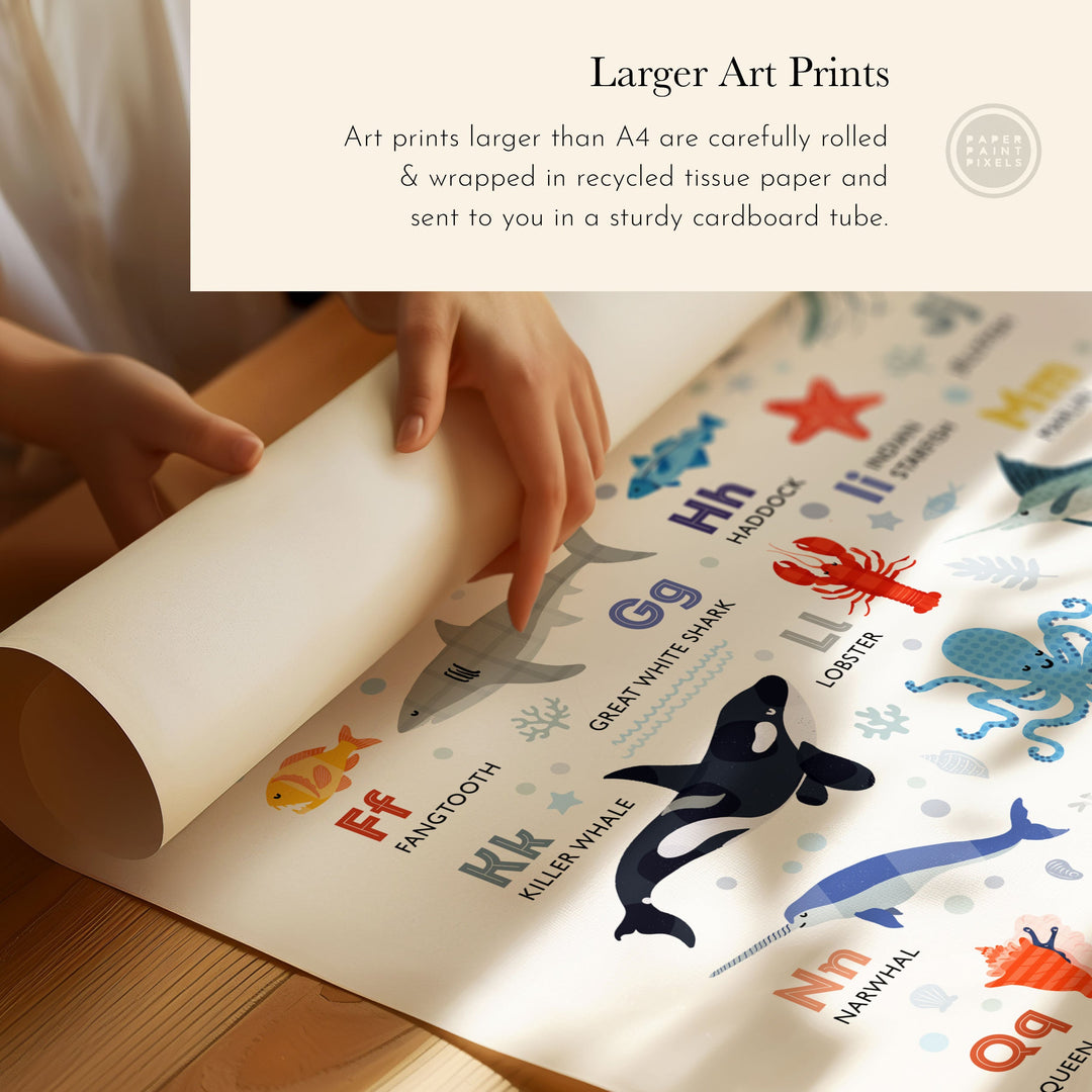 Ocean Animals Alphabet Print | Sea Life ABC Poster - PaperPaintPixels