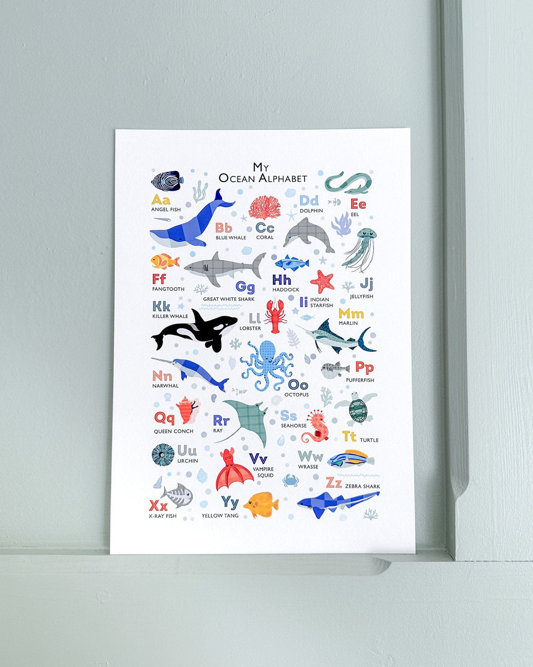 Ocean Animals Alphabet Print | Sea Life ABC Poster - PaperPaintPixels