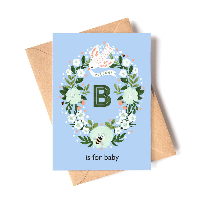 B is for Baby-  New Baby Card in Blue