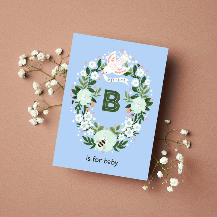 B is for Baby-  New Baby Card in Blue