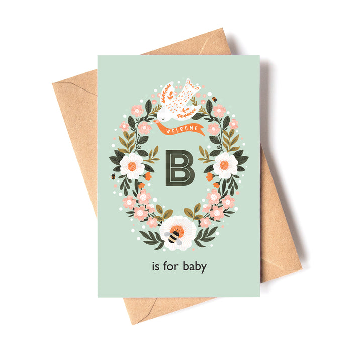 B is for Baby | New Baby Card in Sage Green