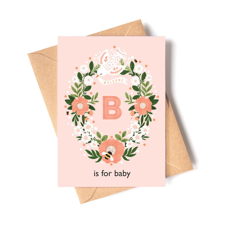 'B is for Baby'-New Baby Card  in Pink