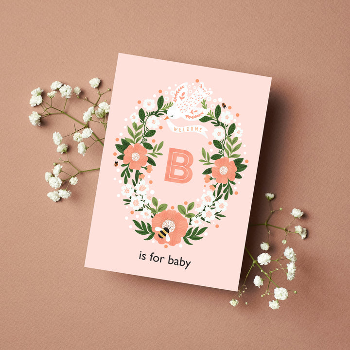 'B is for Baby'-New Baby Card  in Pink