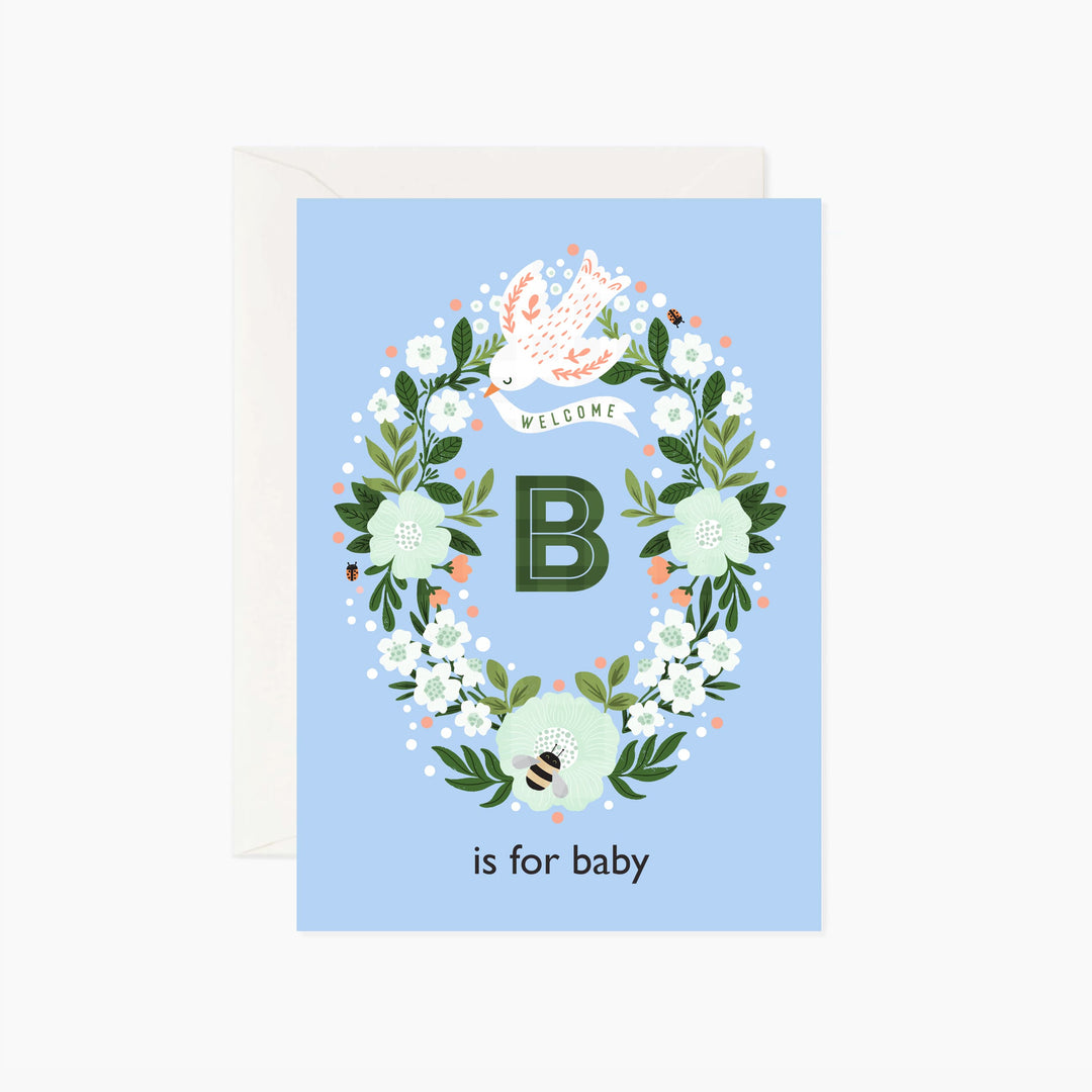 B is for Baby-  New Baby Card in Blue