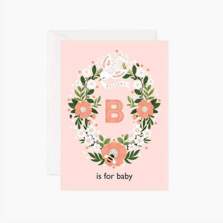 'B is for Baby'-New Baby Card  in Pink