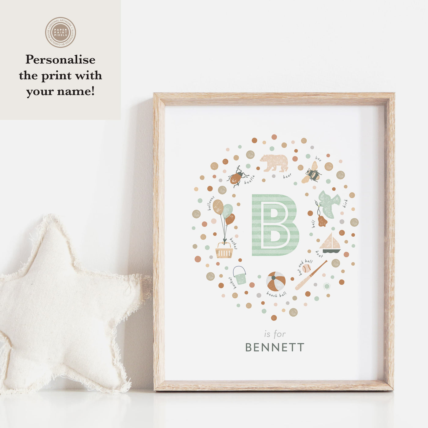 Personalised Neutral Initial Letter B Kids Name Print
