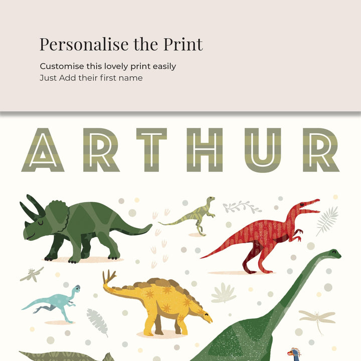 Personalised Dinosaur Alphabet Print Set| Custom Name Kids Wall Art - PaperPaintPixels