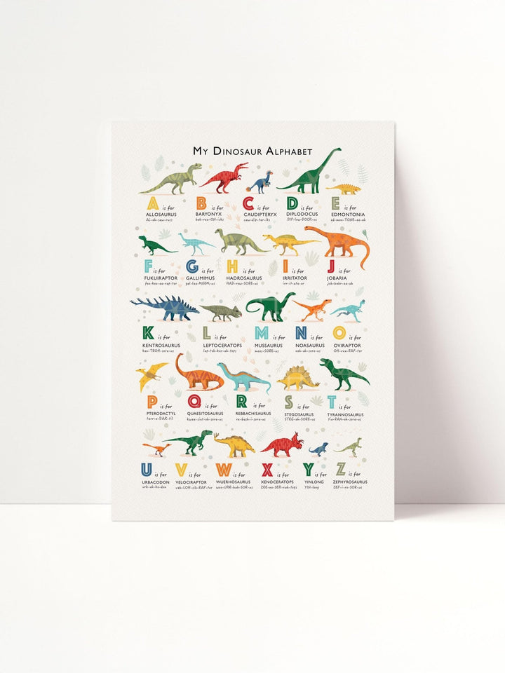 Personalised Dinosaur Alphabet Print Set| Custom Name Kids Wall Art - PaperPaintPixels