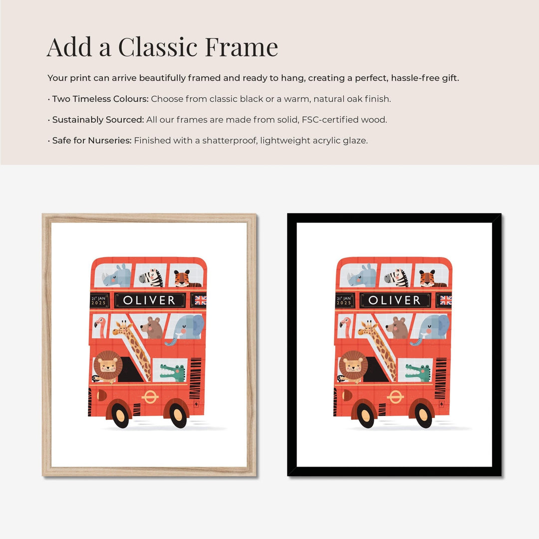 Personalised London Bus Print – Custom Kids Poster | Red Double Decker Bus Wall Art - PaperPaintPixels