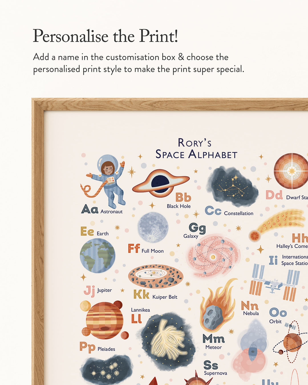 Personalised Space Alphabet Print | Solar System ABC Poster &amp; Nursery Wall Art