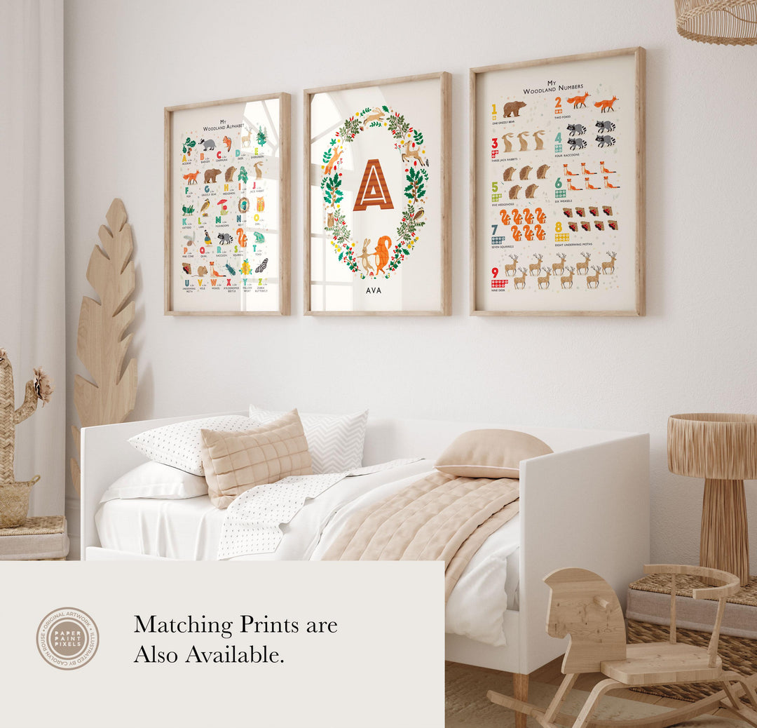 Personalised Woodland Wreath Nursery Print - PaperPaintPixels