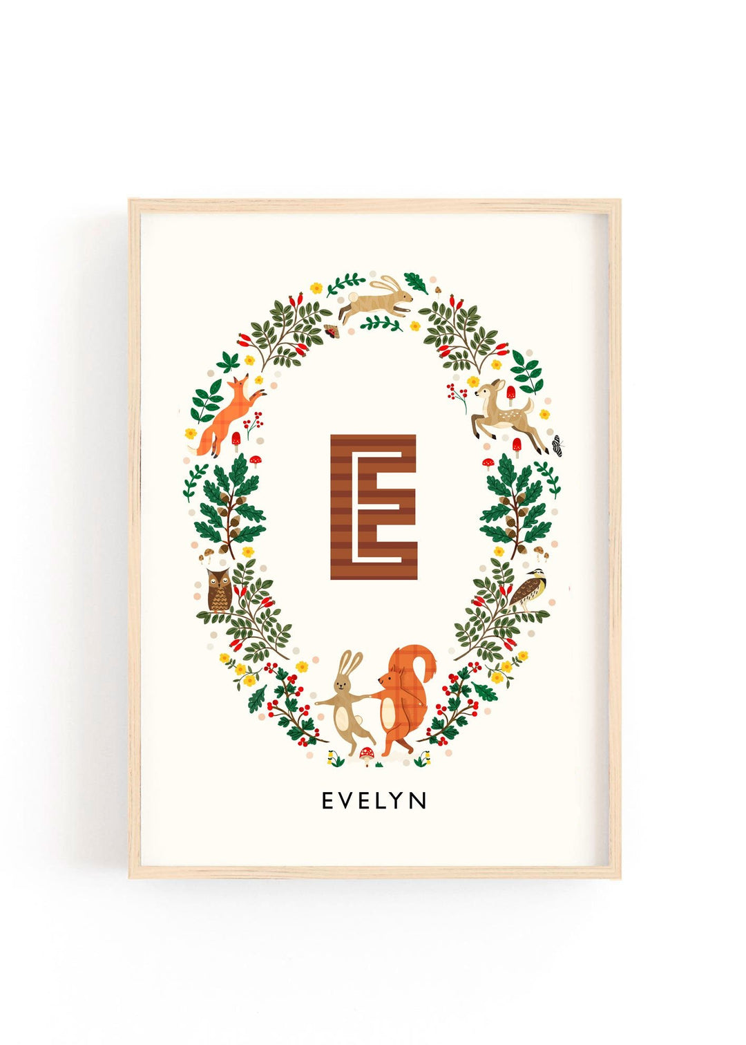Personalised Woodland Wreath Nursery Print - PaperPaintPixels