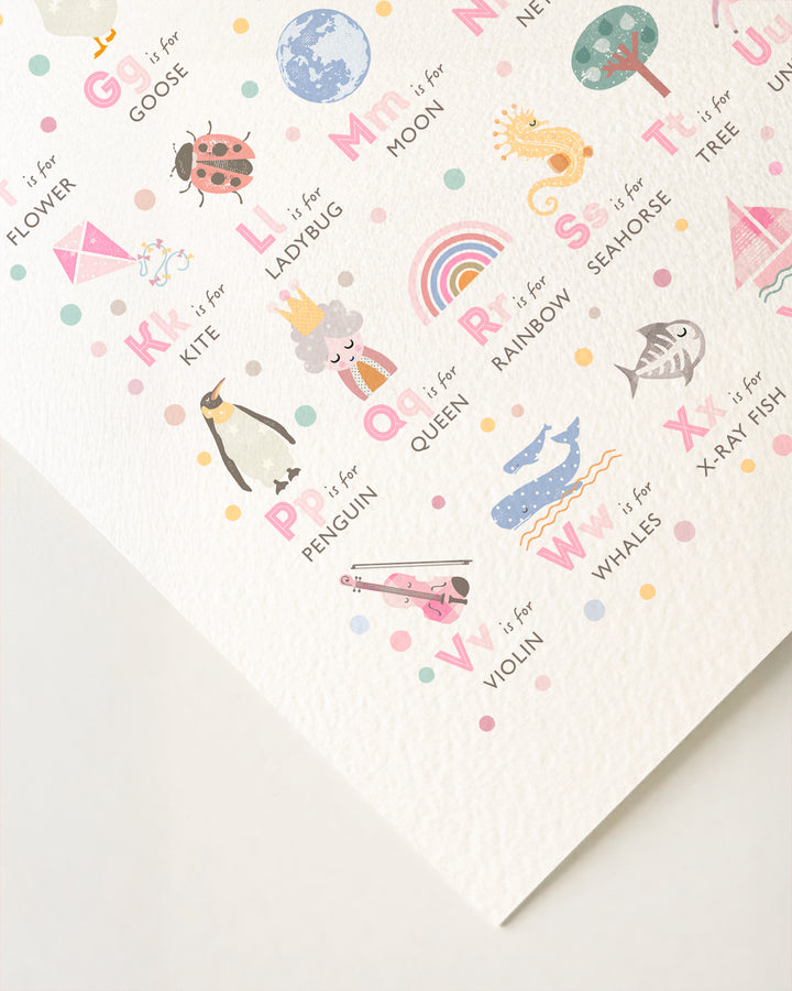 Pink Alphabet Nursery Print | ABC Wall Art for Baby &amp; Toddler Rooms