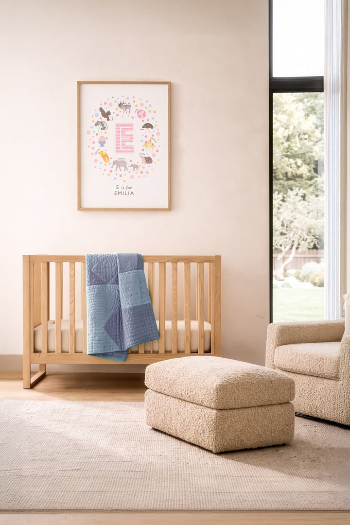 Pink Personalised Initial Letter E Print | Whimsical Nursery Wall Art