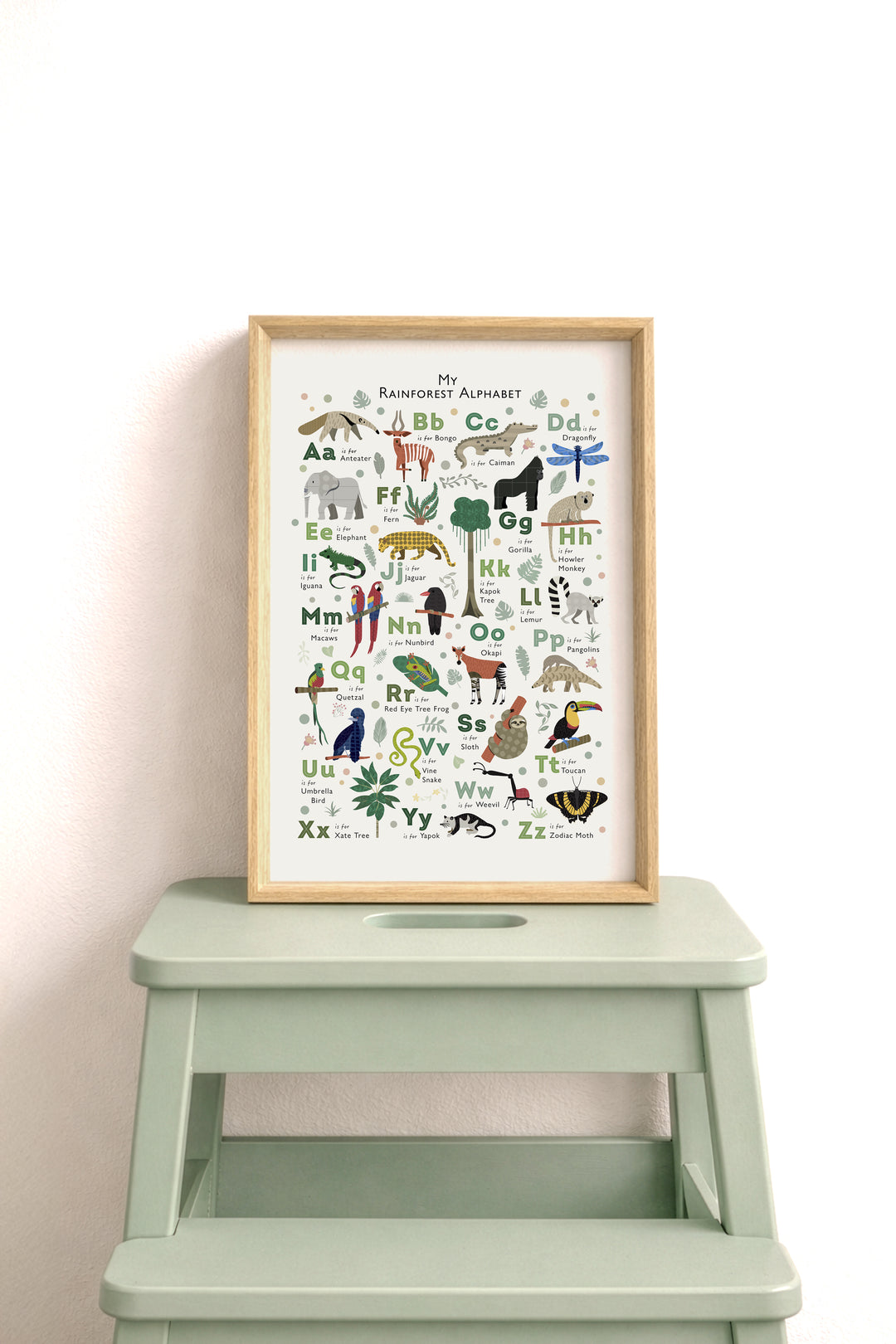Rainforest ABC Learning Art Print | Wildlife Alphabet Art