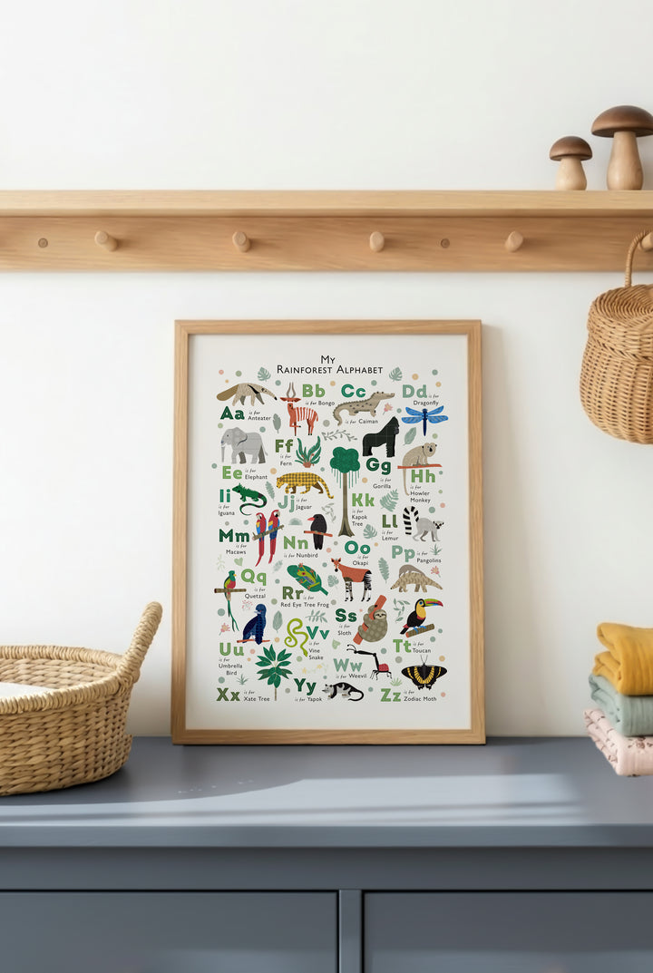 Rainforest ABC Learning Art Print | Wildlife Alphabet Art