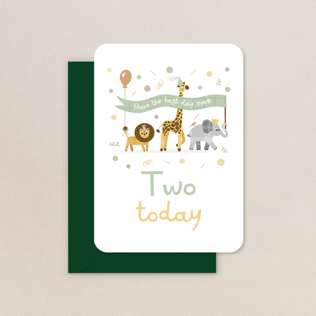 Safari Two Today Card, Cute Safari Animals 2nd Birthday Card