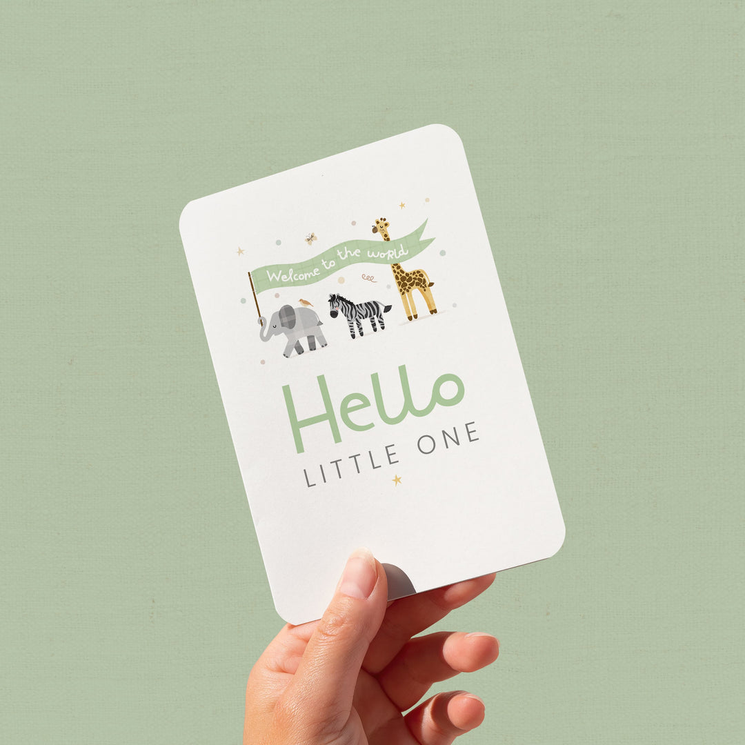Hello Little One Safari Card, Cute Safari Animals New Baby Card