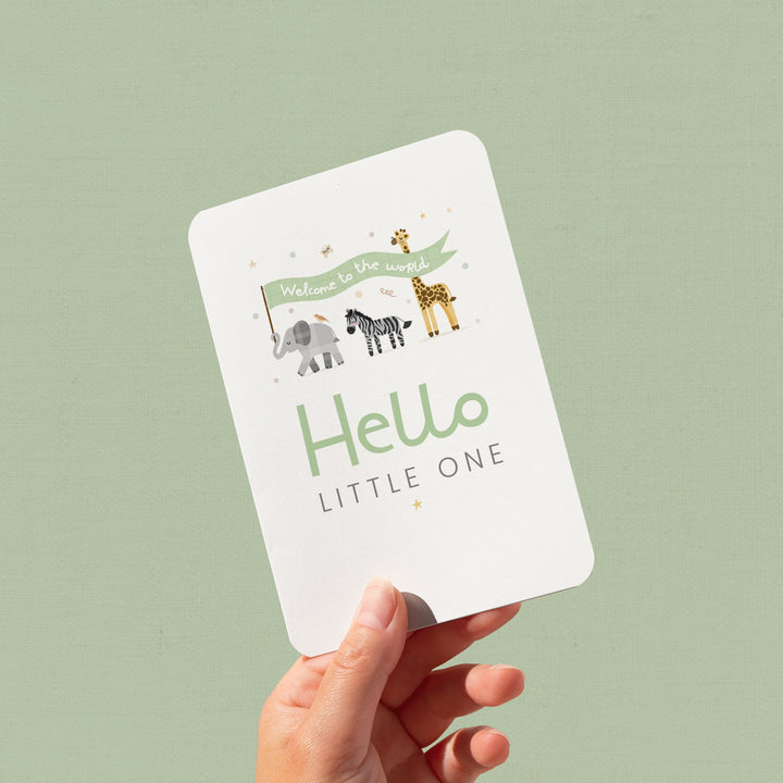 Hello Little One Safari Card, Cute Safari Animals New Baby Card