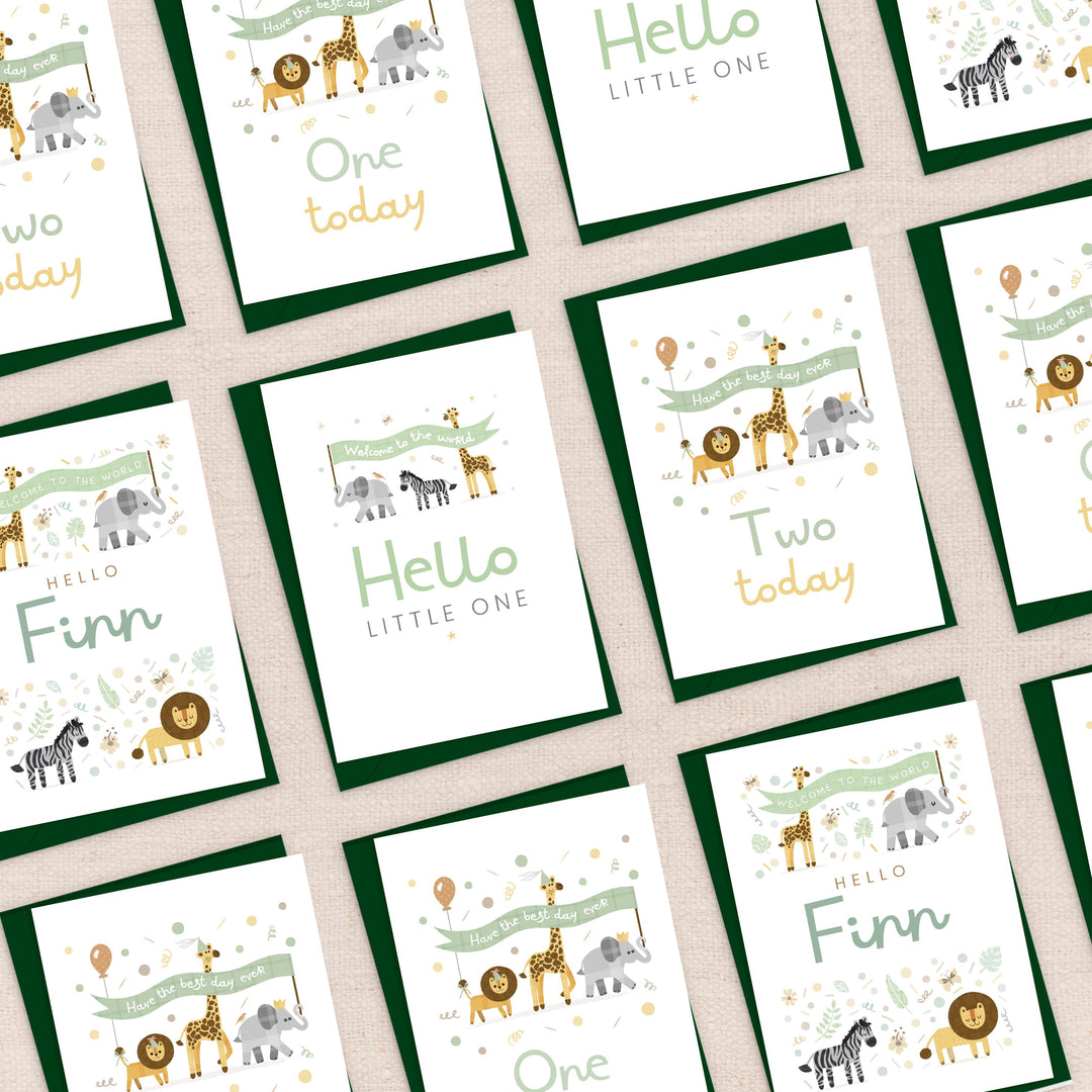 Safari One Today Card, Cute Safari Animals 1st Birthday Card