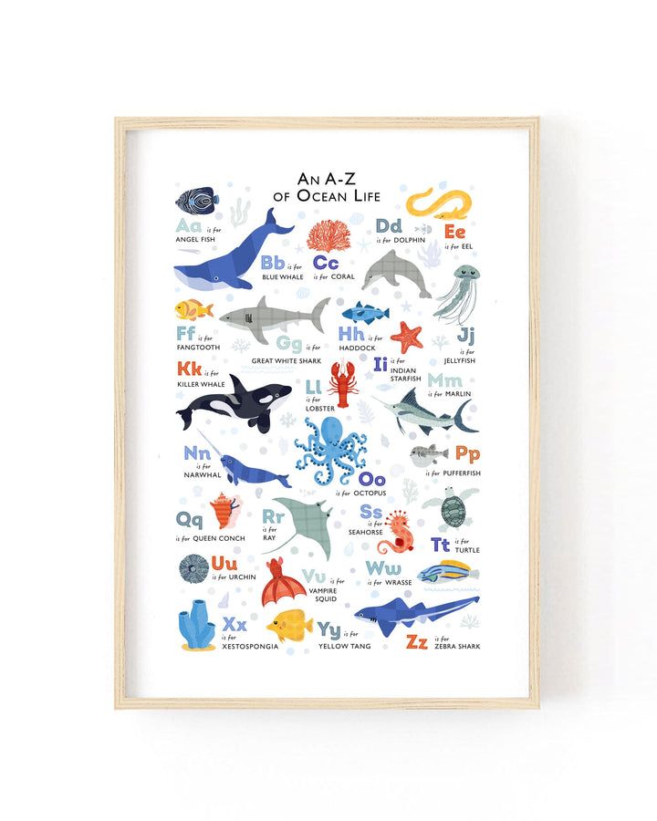 A to Z of the Sea, an Ocean Animals Alphabet Print