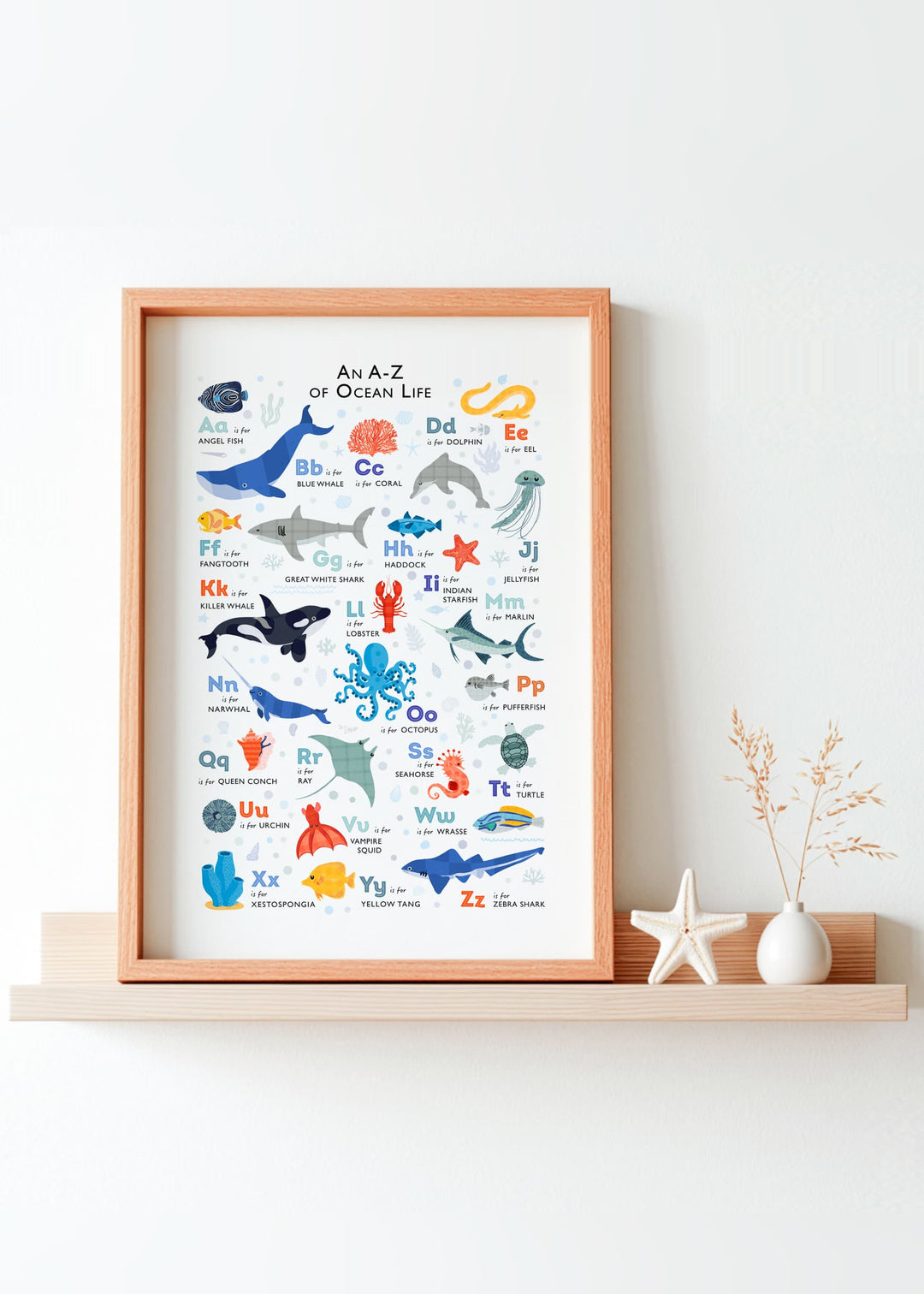 A to Z of the Sea, an Ocean Animals Alphabet Print