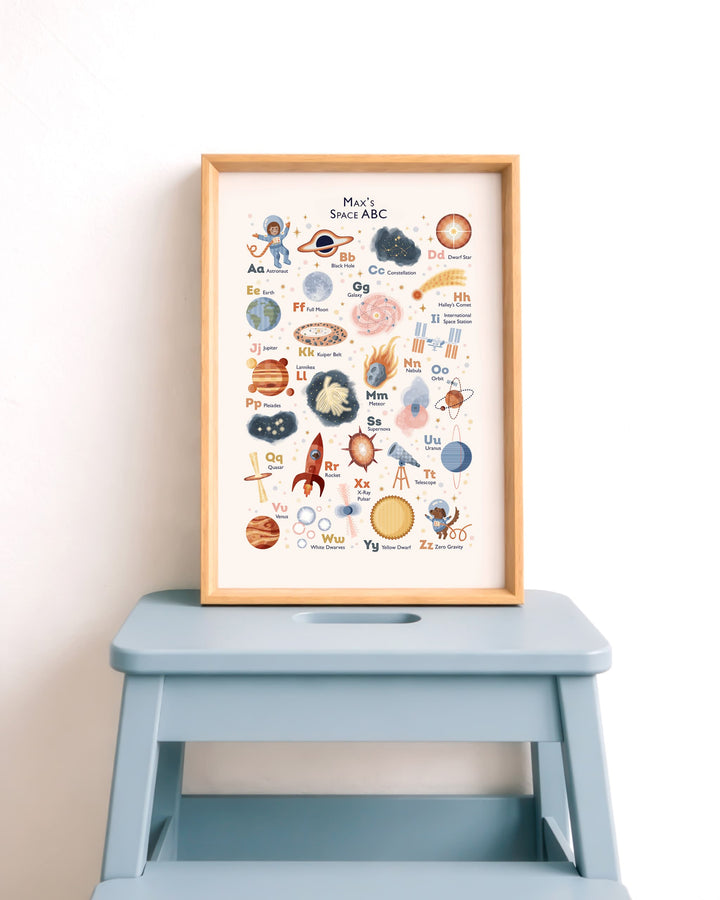 Personalised Space Alphabet Print | Solar System ABC Poster &amp; Nursery Wall Art