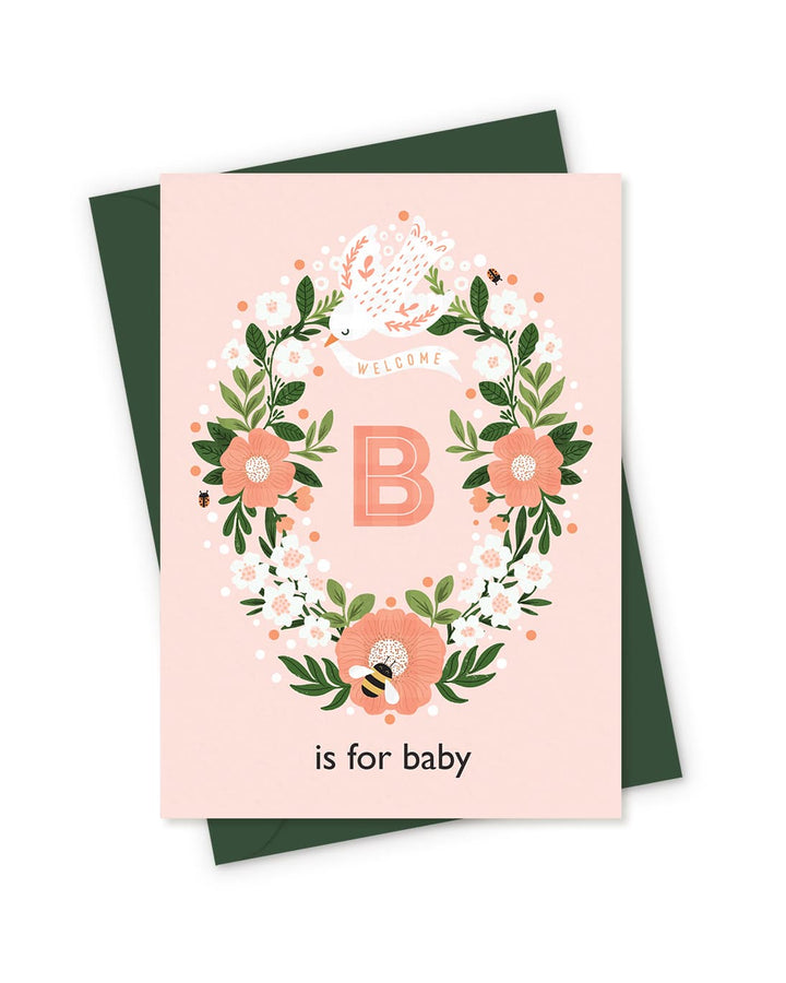 The 'B is for Baby' Floral Wreath Card - PaperPaintPixels