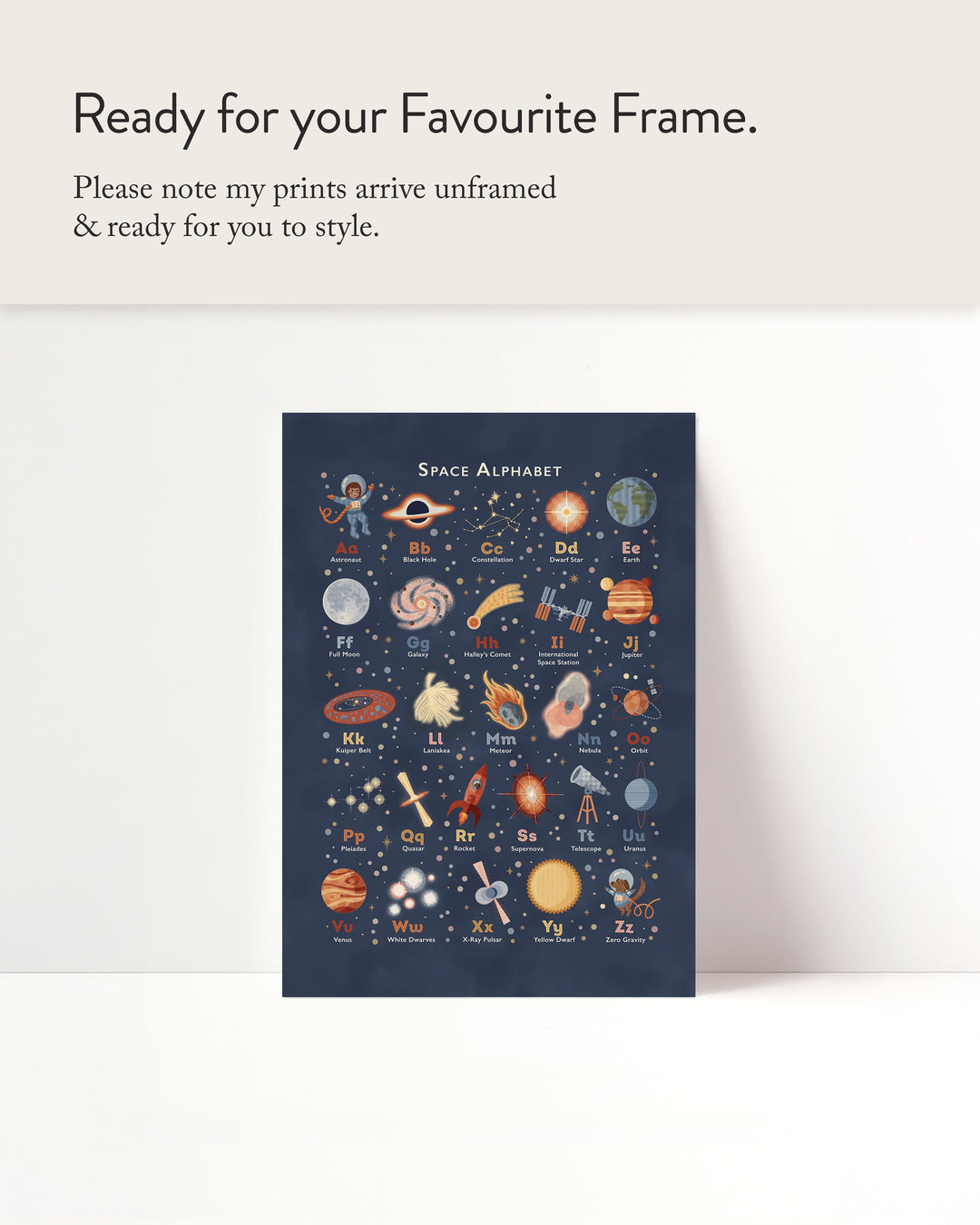 Space Alphabet Poster for Kids’ Rooms &amp; Nurseries