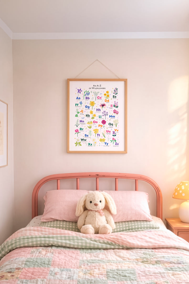 British Wildflower Alphabet Print | Botanical Wall Art | ABC Nursery Poster
