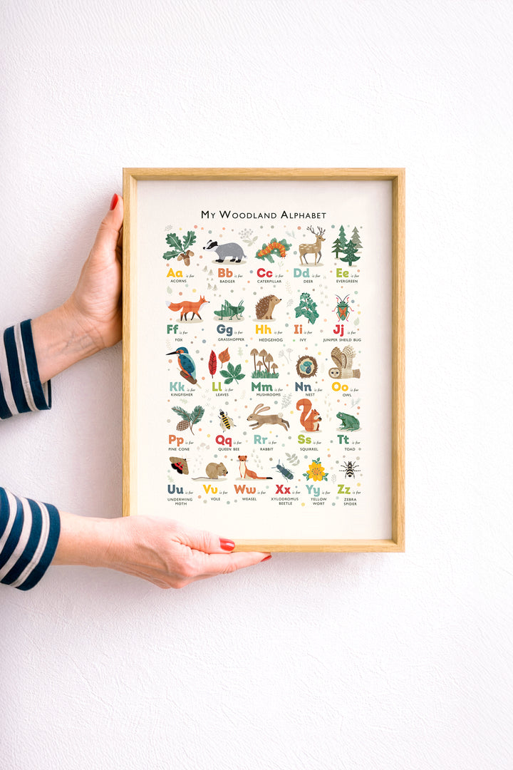 British Woodland Alphabet Print | Woodland Nursery Wall Art | ABC Poster