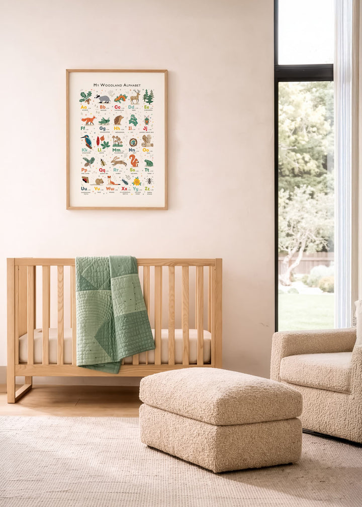 British Woodland Alphabet Print | Woodland Nursery Wall Art | ABC Poster