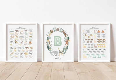 Personalised Safari Animals Nursery Decor Set - PaperPaintPixels