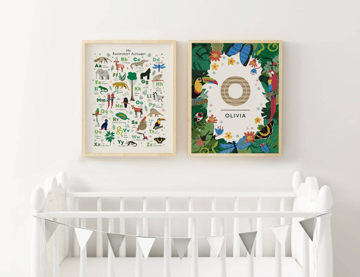 Personalised Jungle Animals Nursery Prints Set - PaperPaintPixels