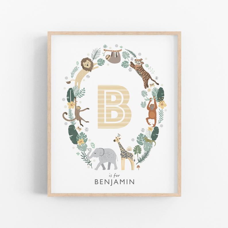 Personalised Safari Animals Nursery Decor Set - PaperPaintPixels