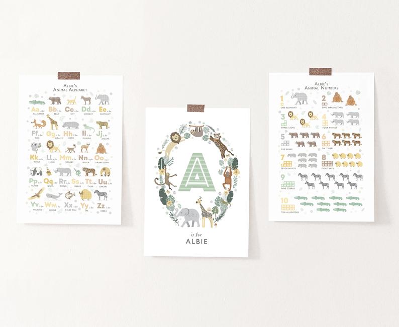 Personalised Safari Animals Nursery Decor Set - PaperPaintPixels
