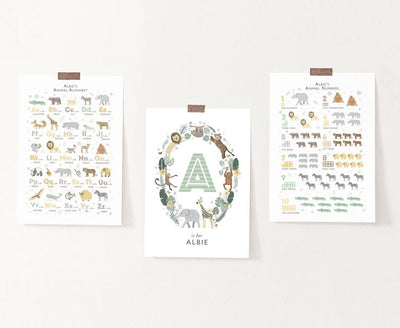 Personalised Safari Animals Nursery Decor Set - PaperPaintPixels