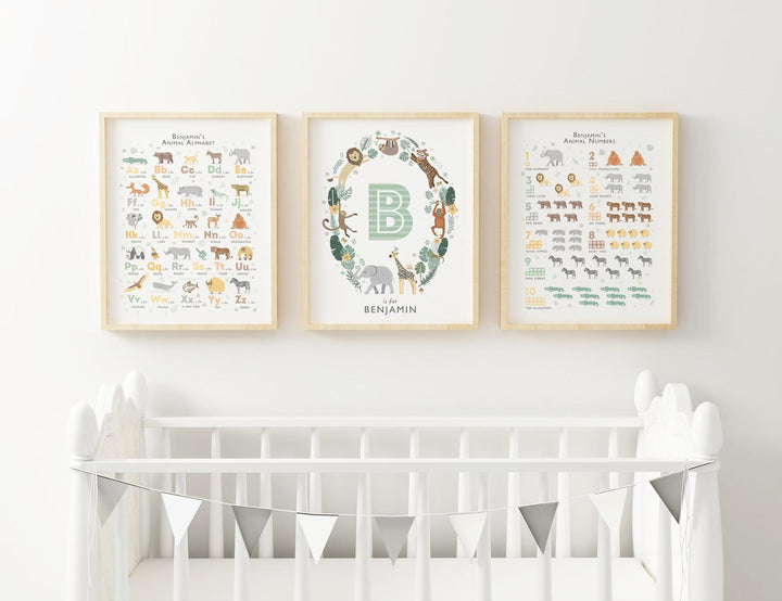 Personalised Safari Animals Nursery Decor Set - PaperPaintPixels